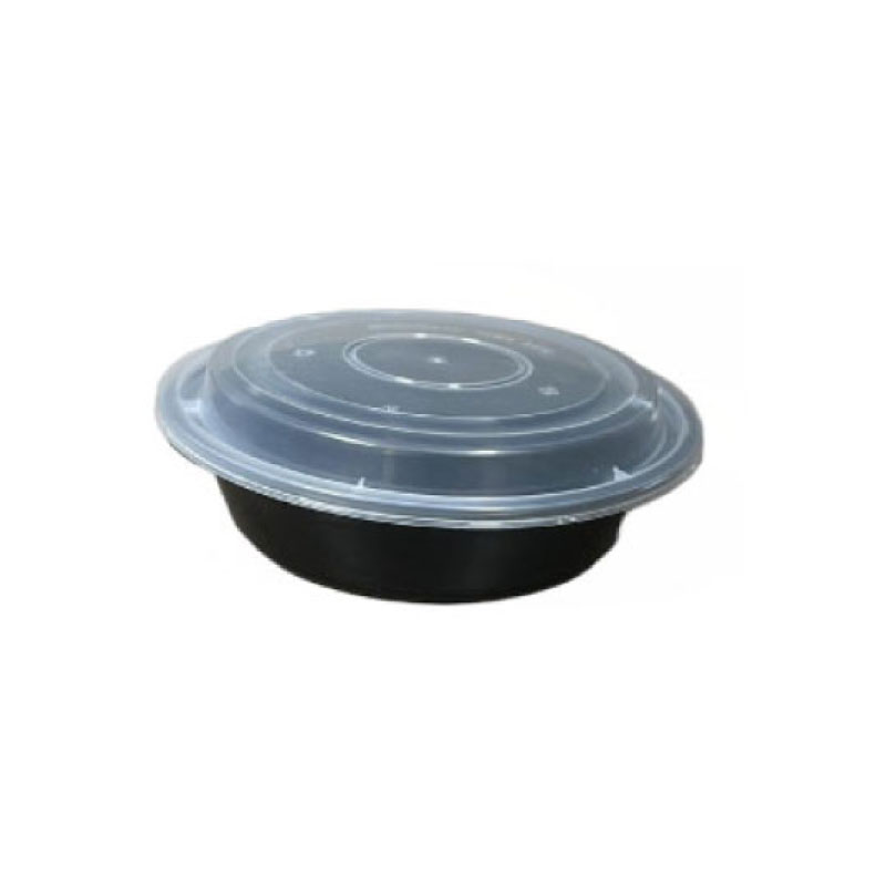 Choice 24 oz. Black Round Microwavable Heavy Weight Container with Lid 7  1/4 - 150/Case