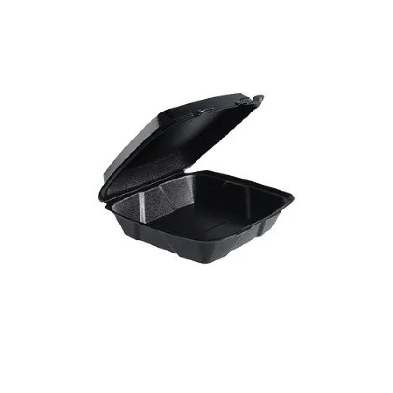 Dart 80HT1BR Black Foam Square Take Out Container with Hinged Lid 8 x 7 1/2  x 2 200/Case - Websturant Depot